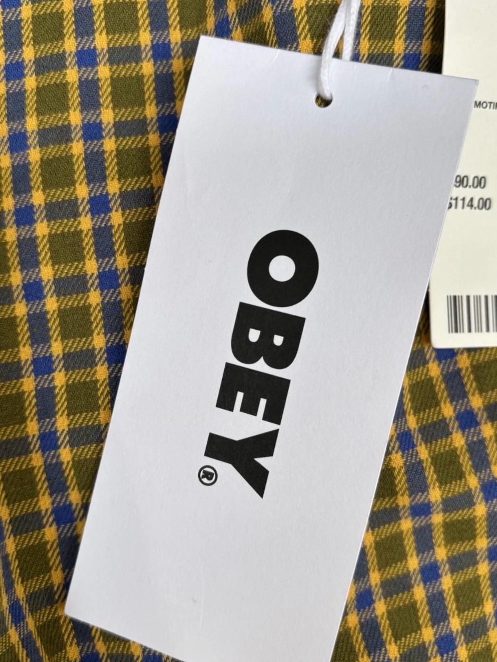 Obey Relaxed Shorts Men's Size Small Yellow Blue Checkered NWT - Picture 6 of 14